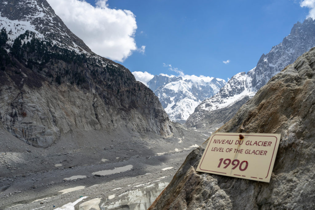 The glacier has receded immensely due to climate change. It took almost 30 minutes to walk from this sign to the current level.